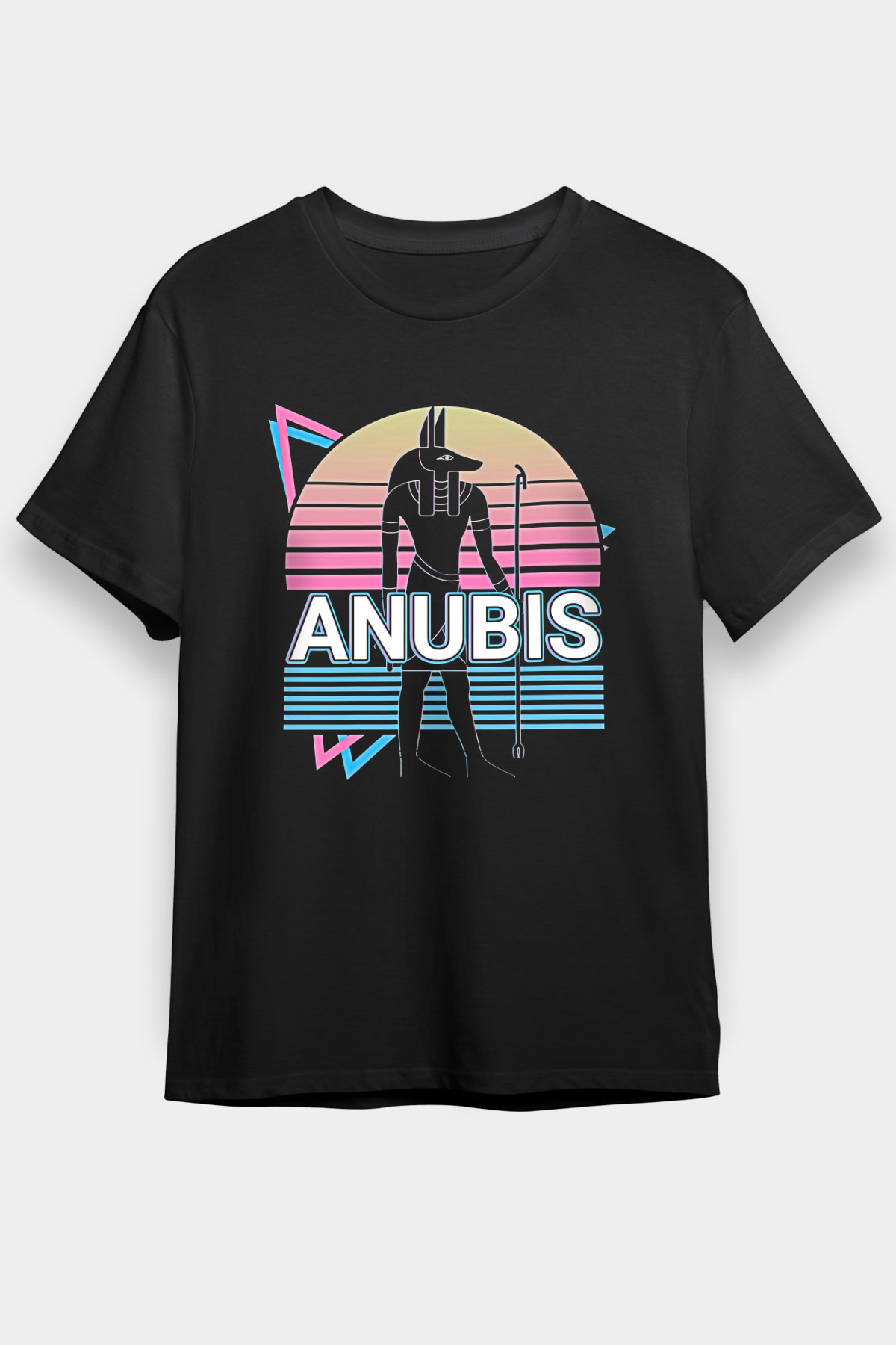 Anubis Baskılı Unisex Siyah Tişört - Tshirt