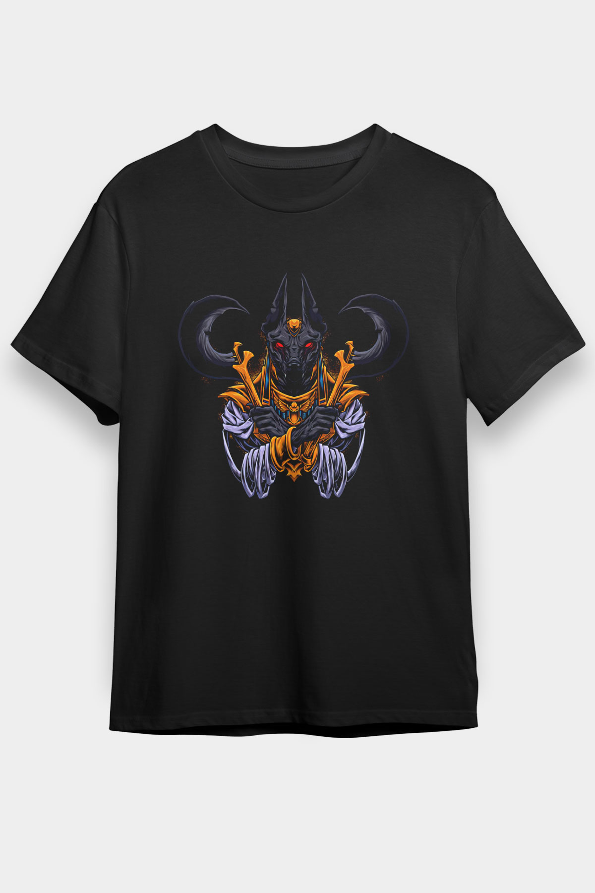Anubis Baskılı Unisex Siyah Tişört - Tshirt