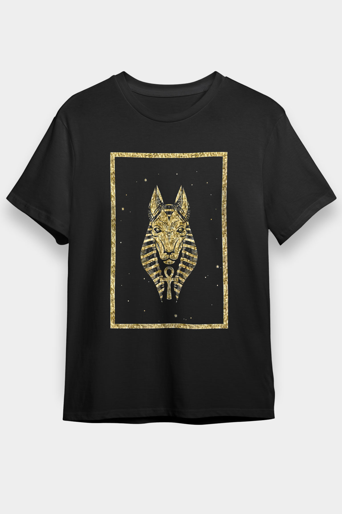 Anubis Baskılı Unisex Siyah Tişört - Tshirt