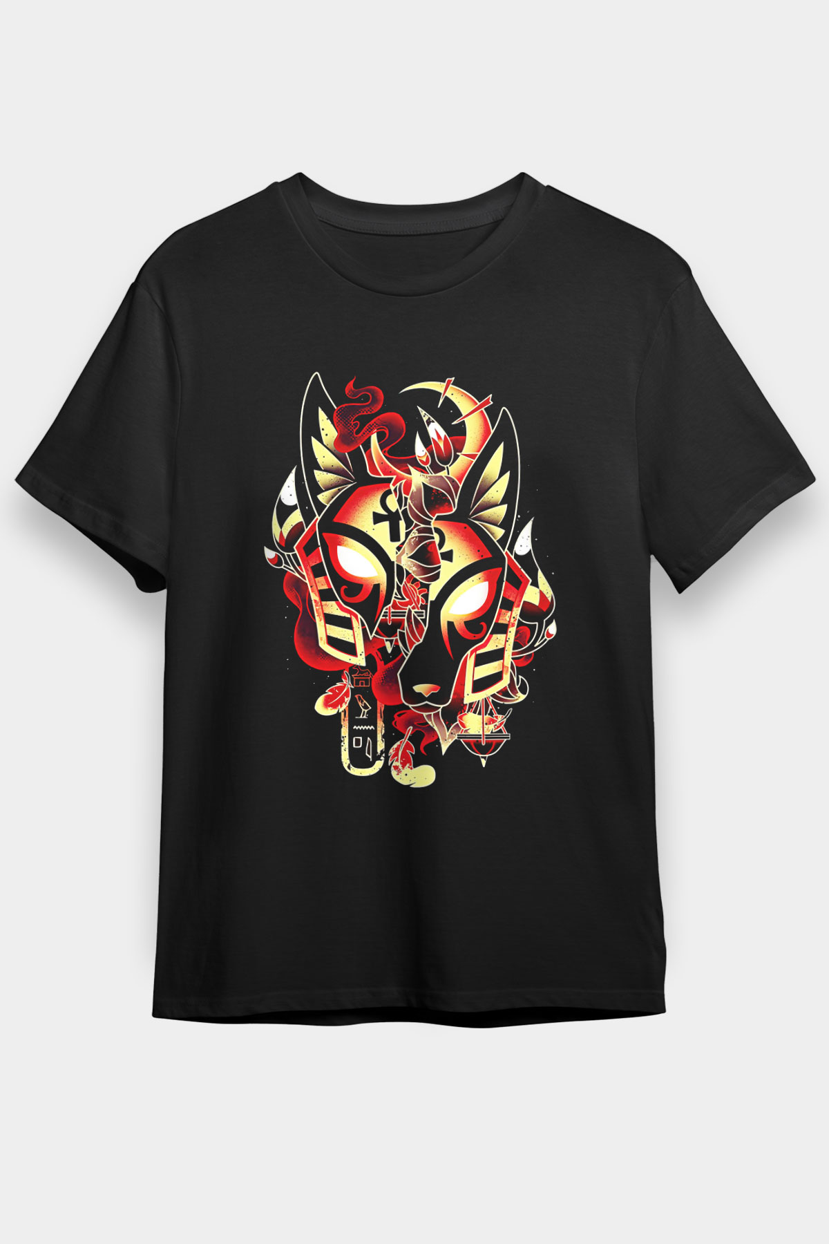 Anubis Baskılı Unisex Siyah Tişört - Tshirt