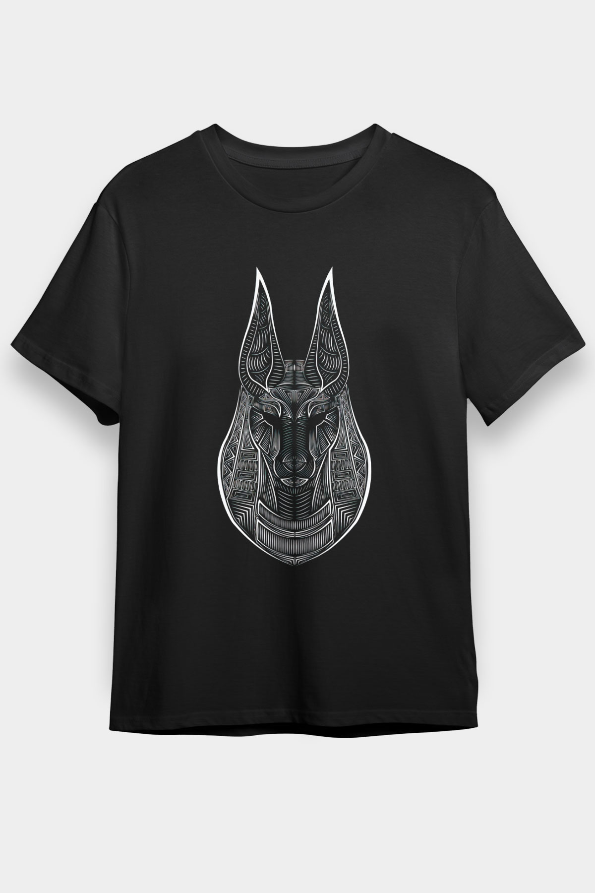 Anubis Baskılı Unisex Siyah Tişört - Tshirt