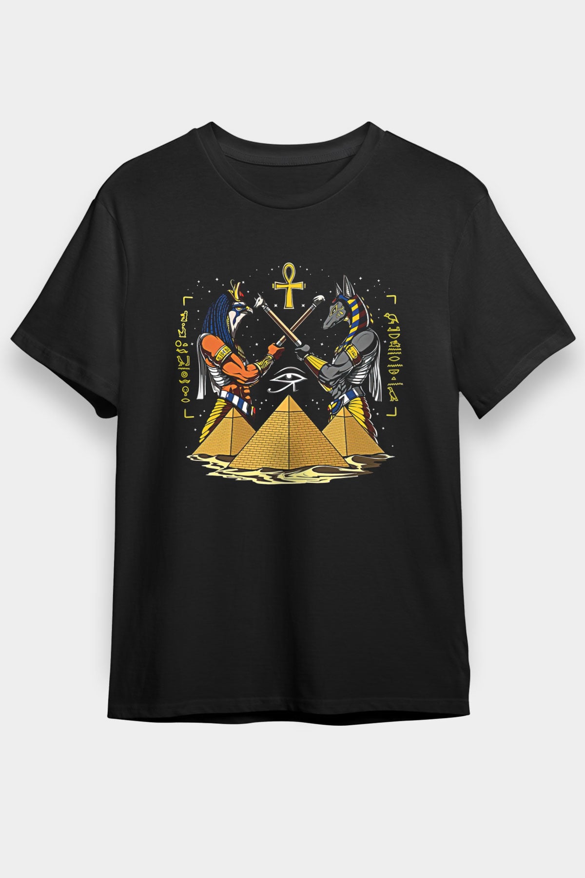 Anubis Baskılı Unisex Siyah Tişört - Tshirt