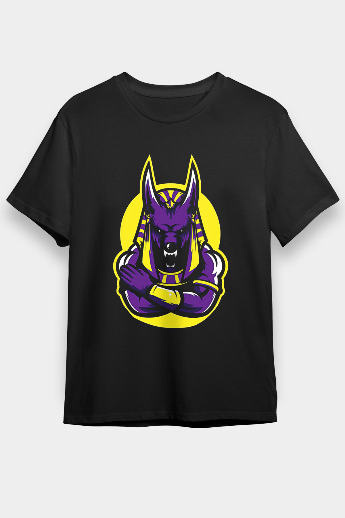 Anubis Baskılı Unisex Siyah Tişört - Tshirt
