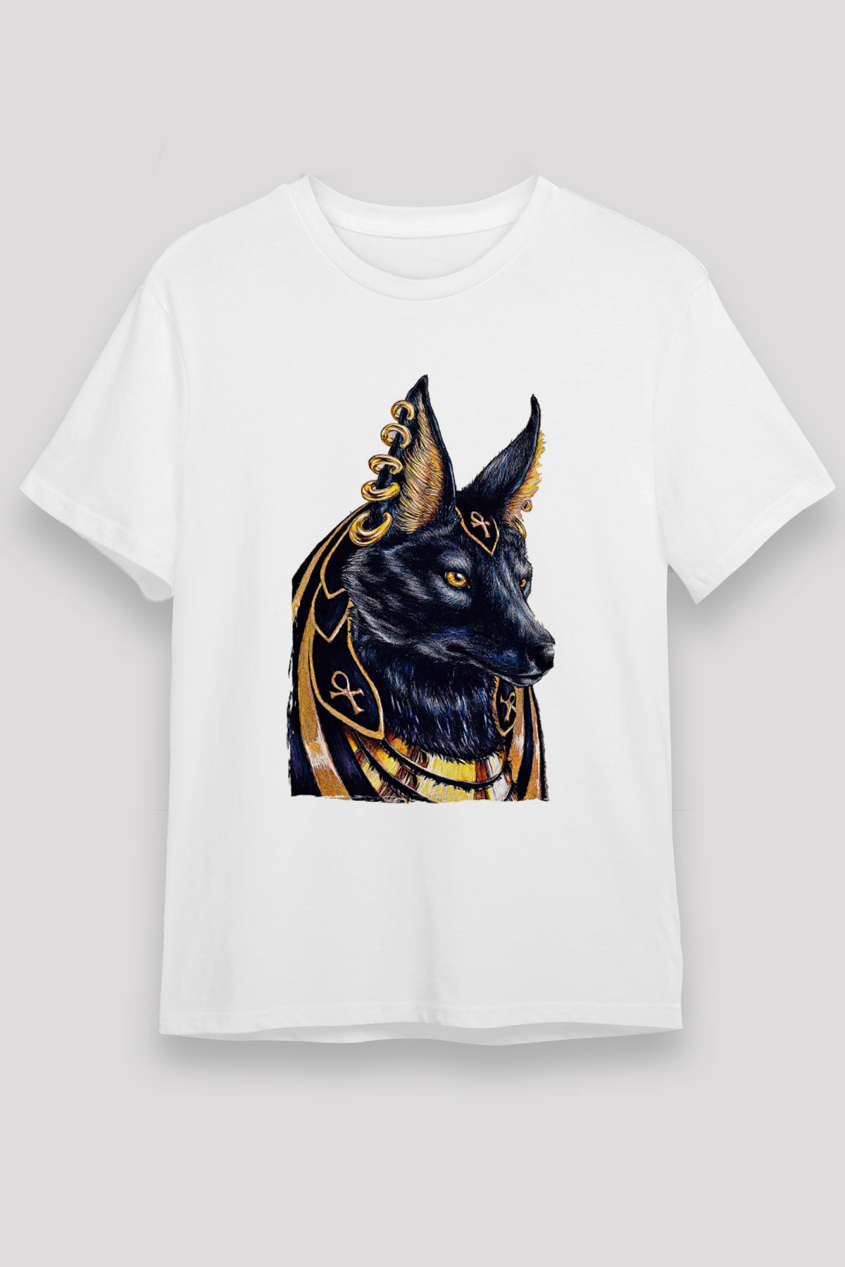 Anubis Unisex Baskılı Beyaz Tişört - Tshirt