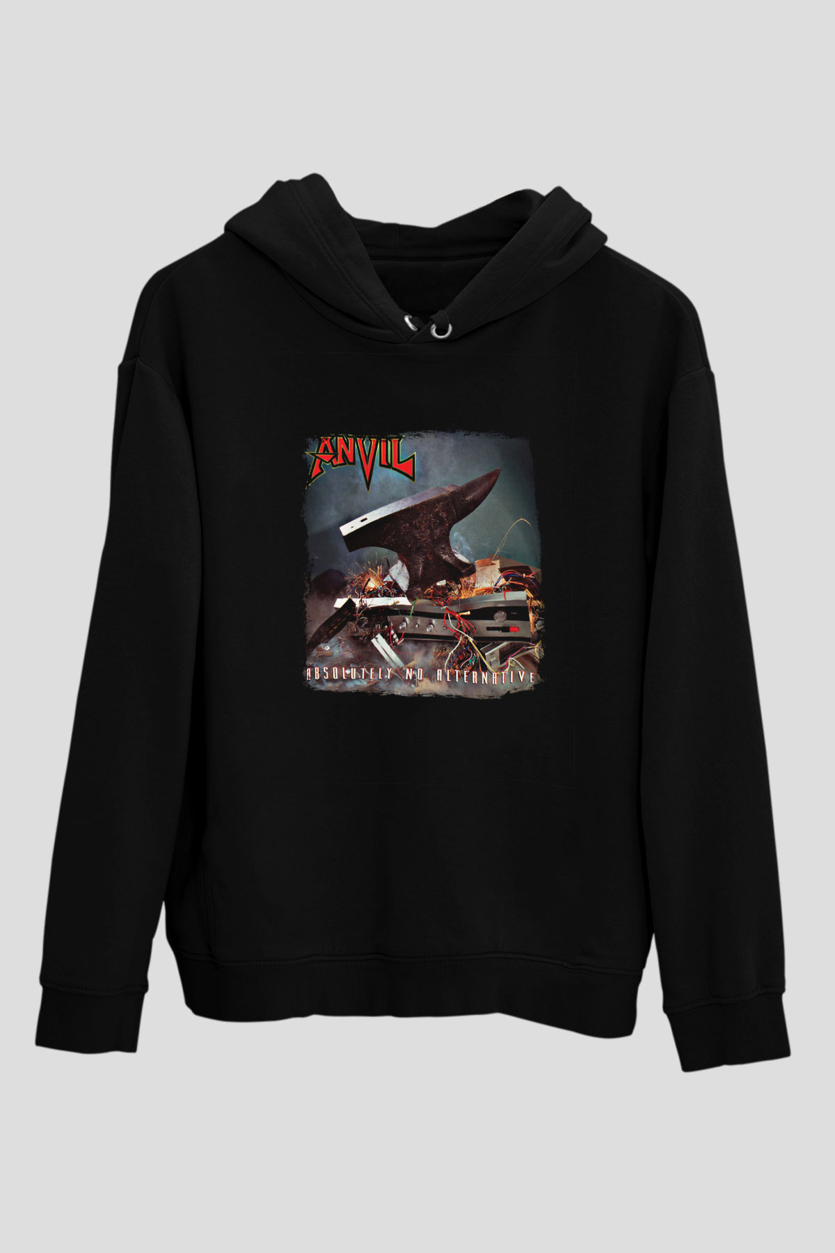 Anvil Baskılı Unisex Siyah Hoodie