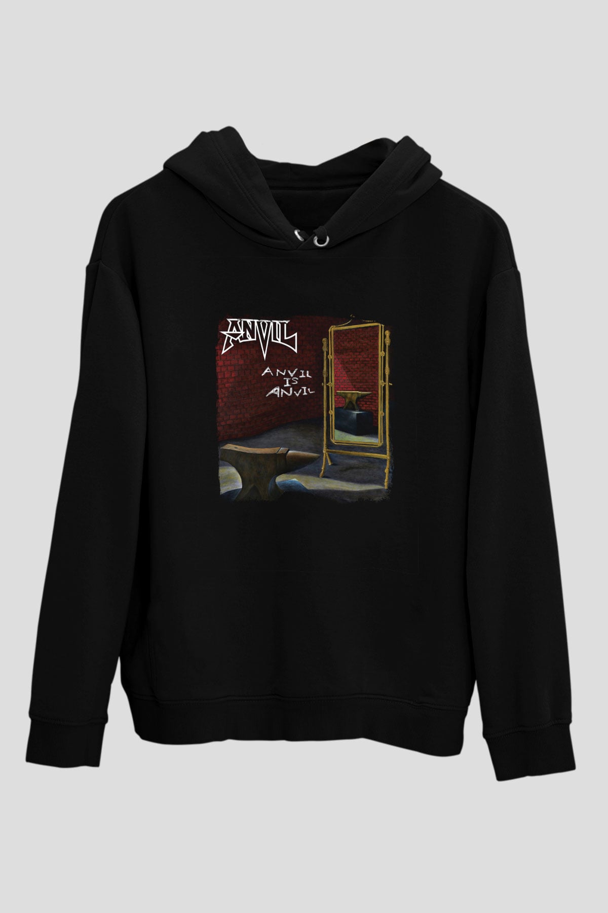 Anvil Baskılı Unisex Siyah Hoodie