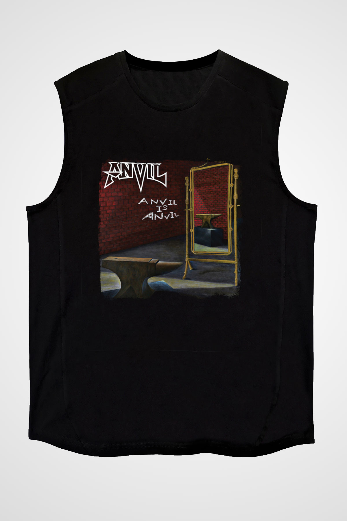 Anvil Baskılı Unisex Siyah Kolsuz Tişört