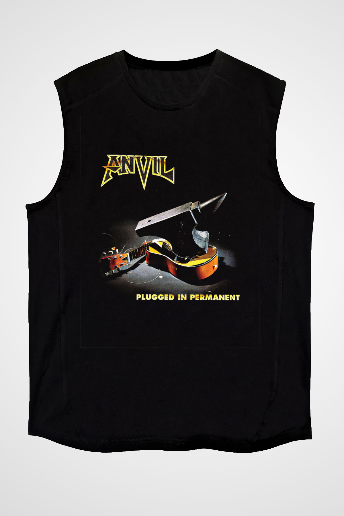 Anvil Baskılı Unisex Siyah Kolsuz Tişört