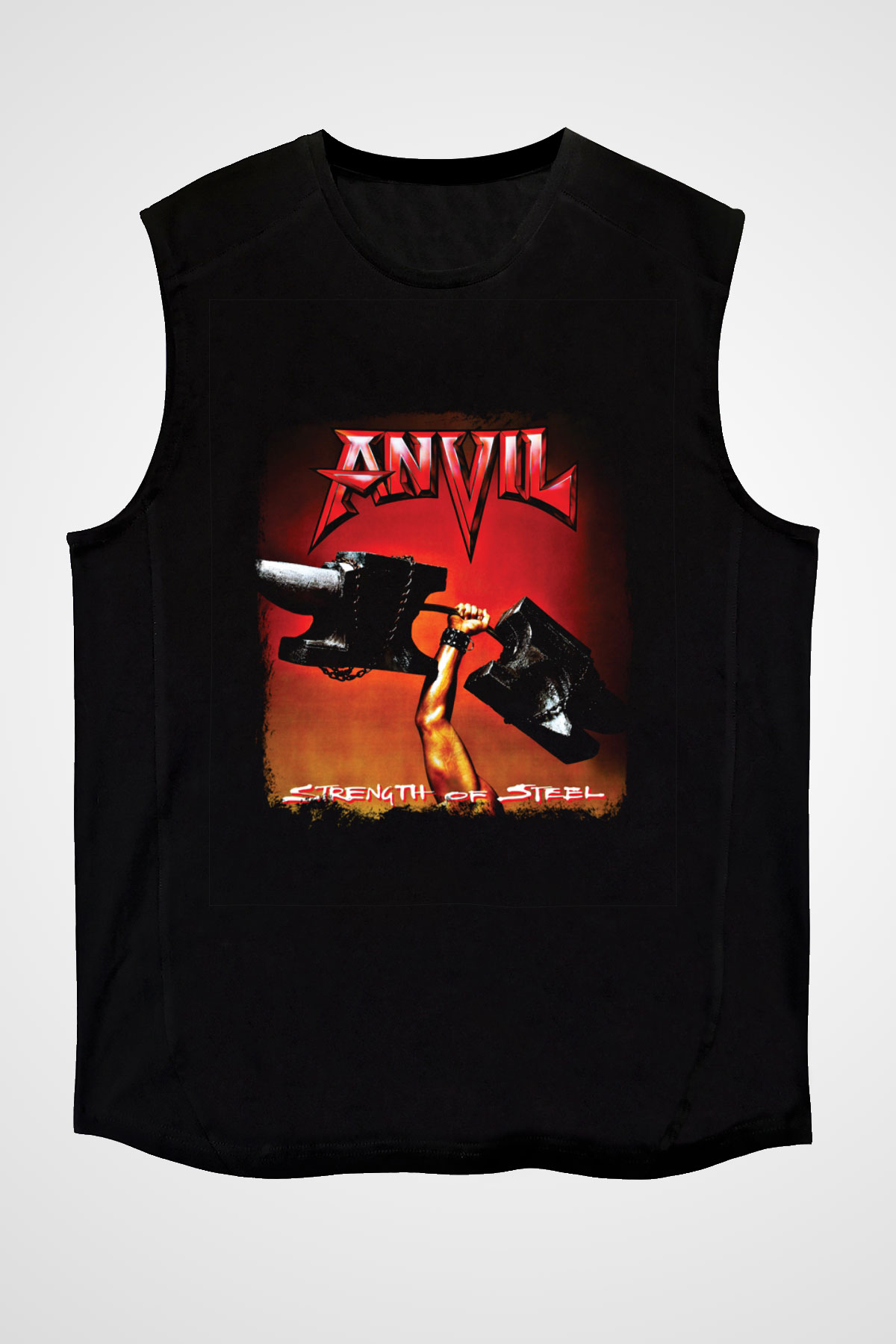 Anvil Baskılı Unisex Siyah Kolsuz Tişört