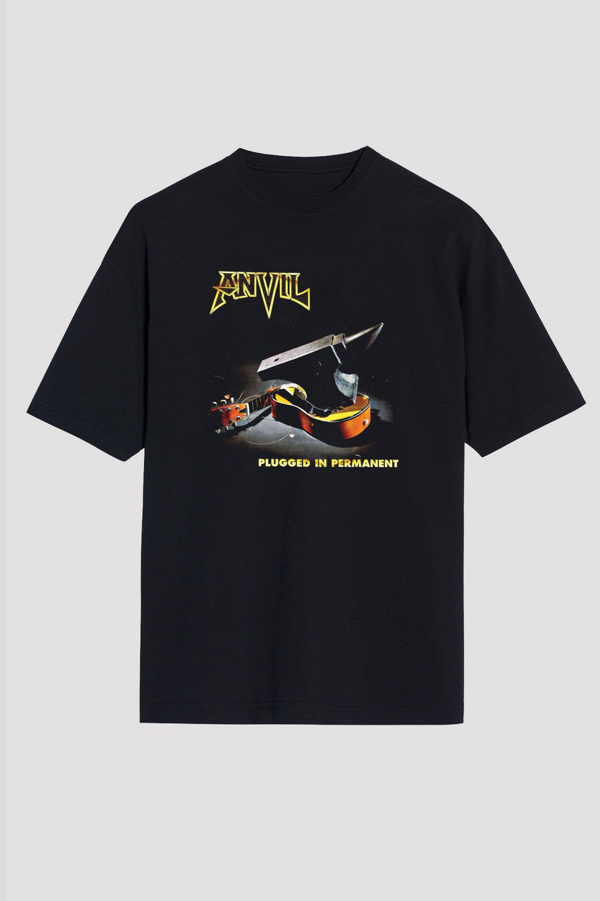 Anvil Baskılı Unisex Siyah Oversize Tişört