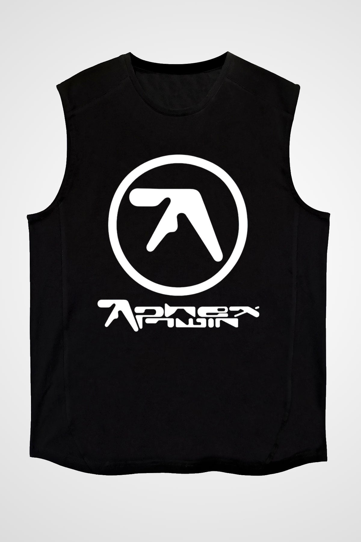 Aphex Twin Baskılı Unisex Siyah Kolsuz Tişört - Tshirt