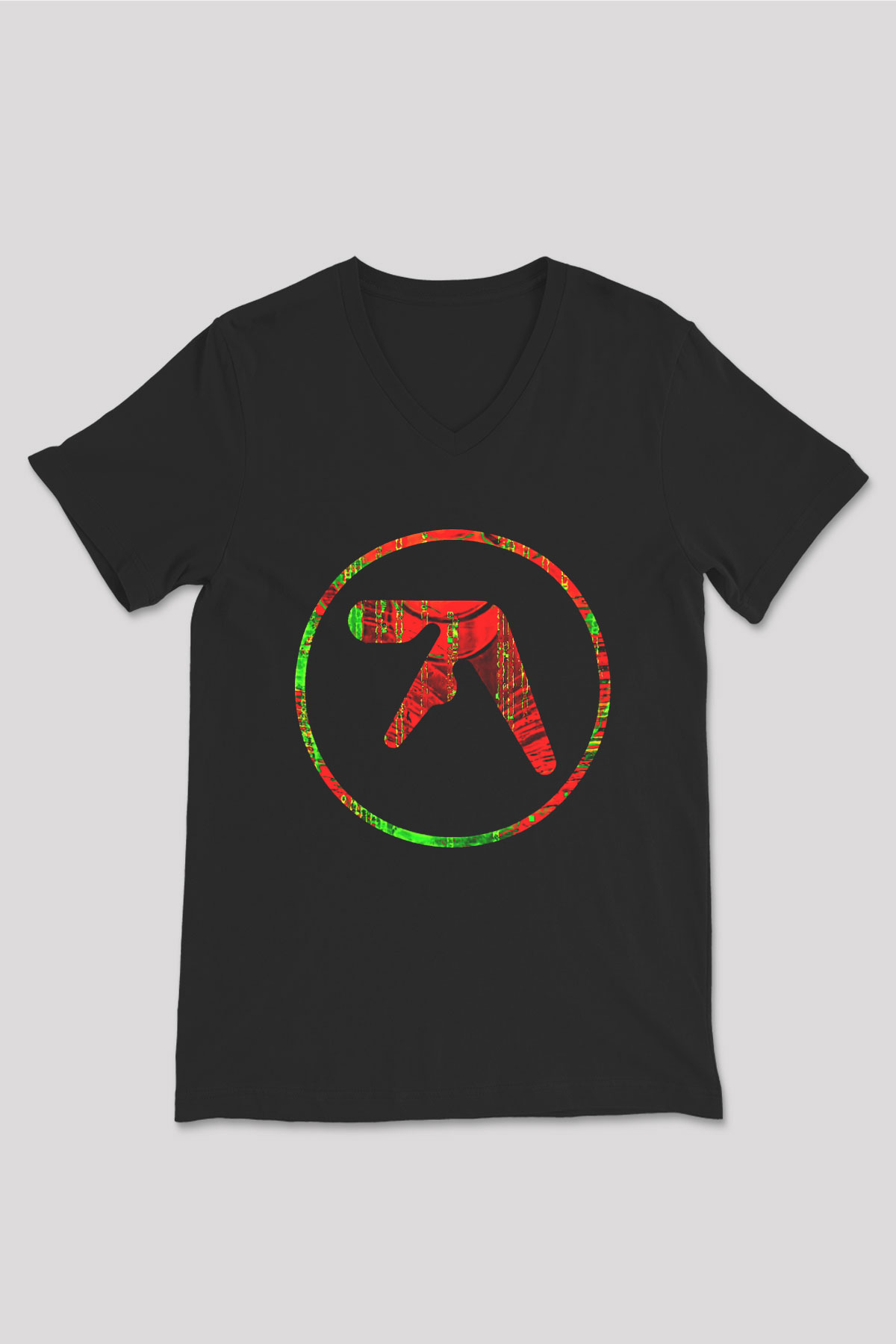Aphex Twin Baskılı Unisex Siyah V Yaka Tişört - Tshirt