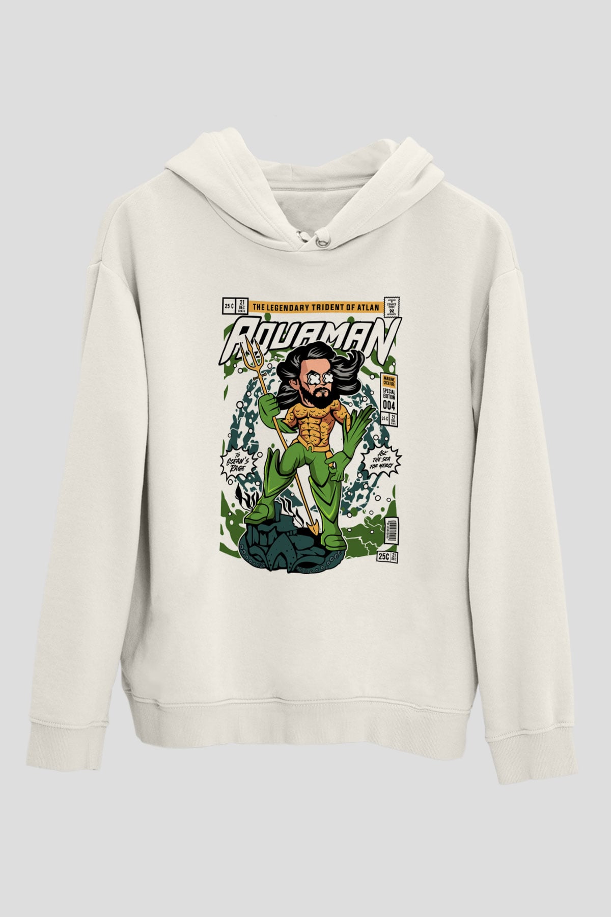 Aquaman Baskılı Unisex Beyaz Hoodie