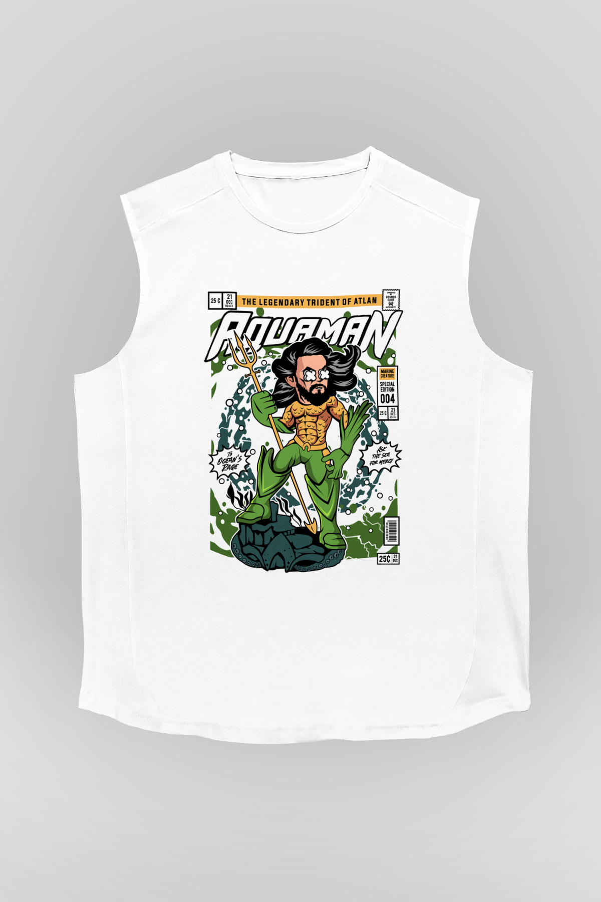 Aquaman Baskılı Unisex Beyaz Kolsuz Tişört