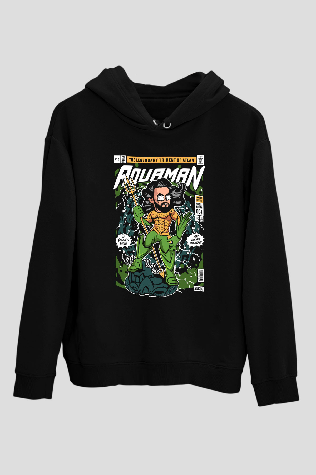 Aquaman Baskılı Unisex Siyah Hoodie