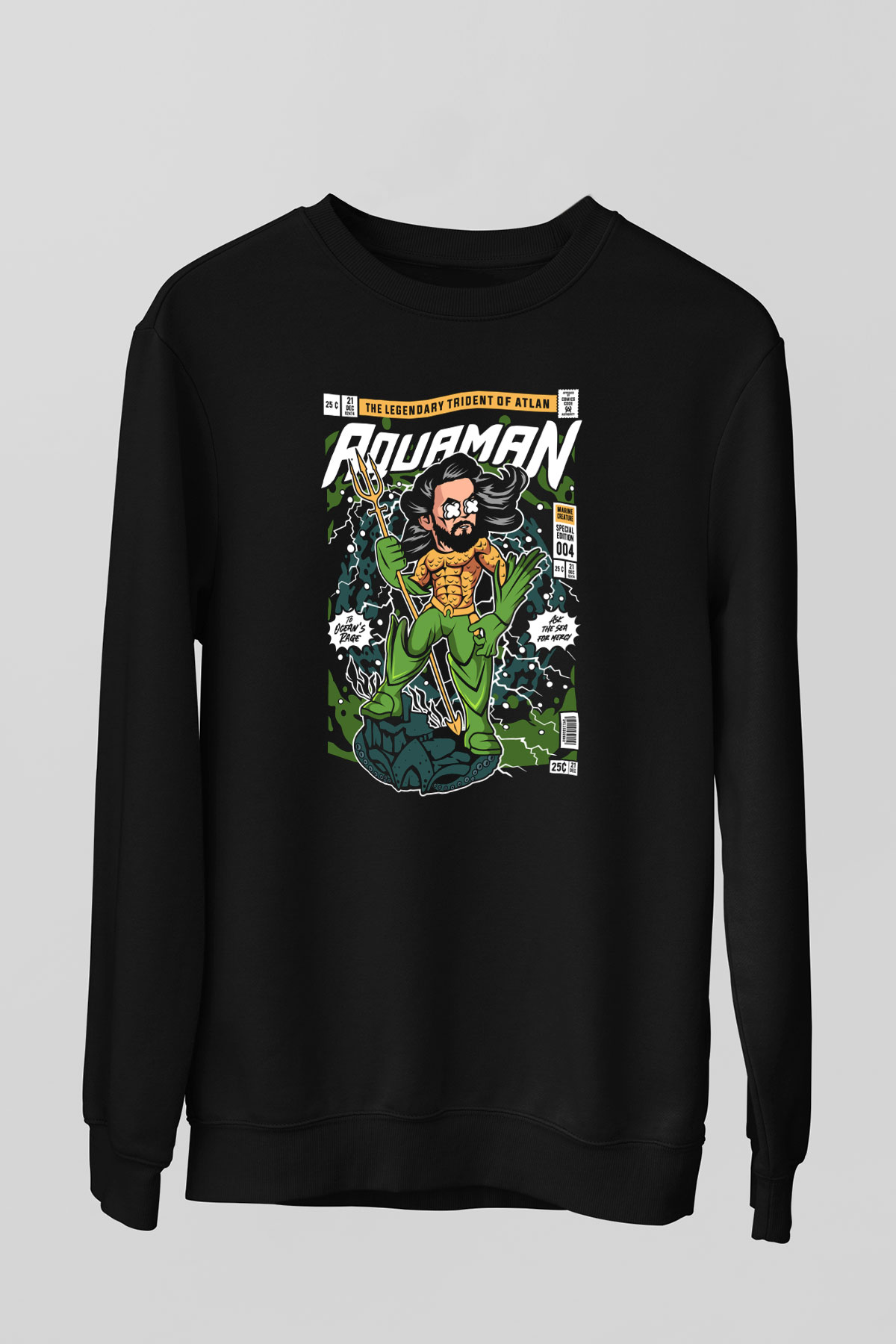 Aquaman Baskılı Unisex Siyah Sweatshirt