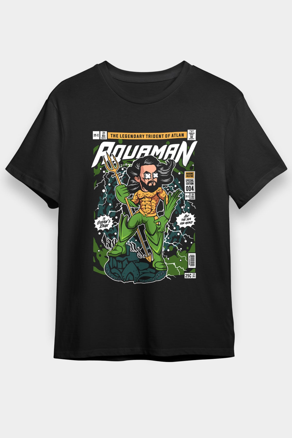 Aquaman Baskılı Unisex Siyah Tişört