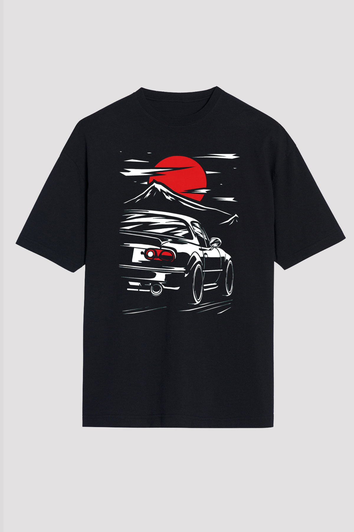 Araba Baskılı Unisex Siyah Tişört