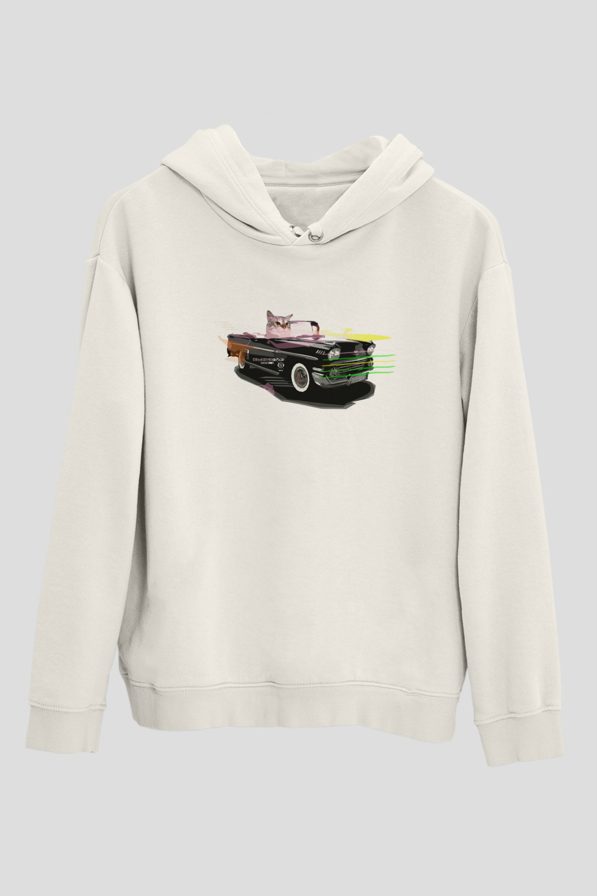 Araba Süren Kedi Şöför Beyaz  Unisex Hoodie