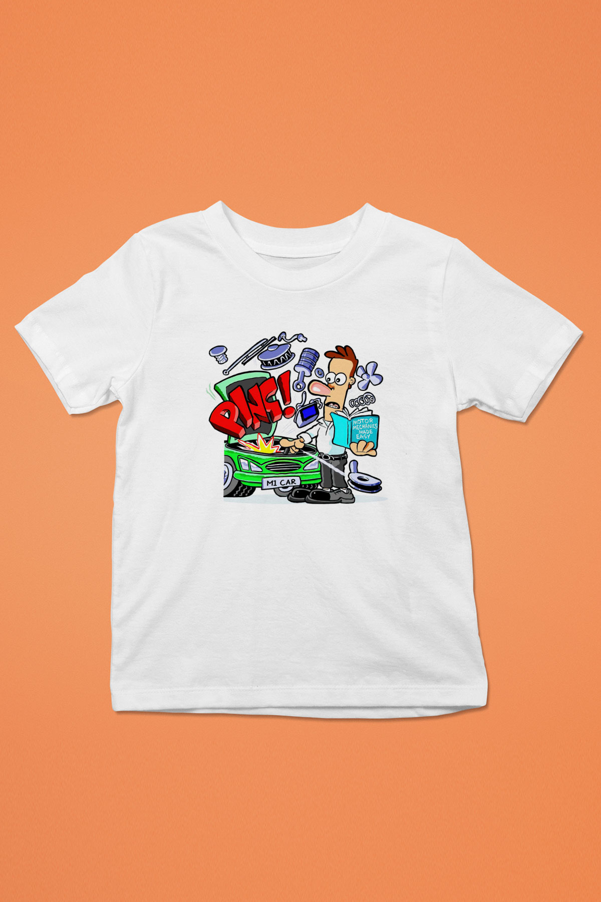 Araba tamircisi Baskılı Beyaz Unisex Çocuk Tişört