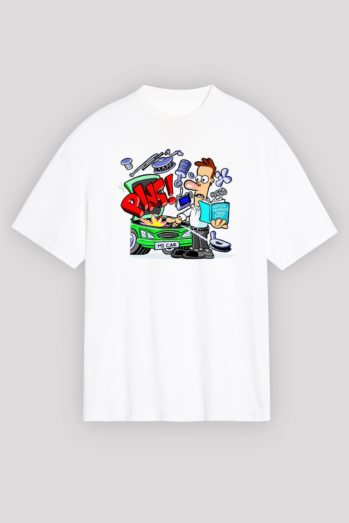 Araba tamircisi Beyaz Unisex Oversize Tişört T-Shirt