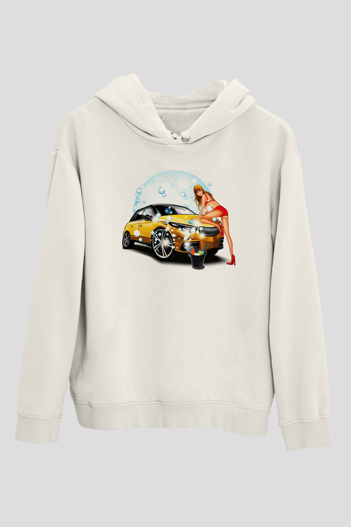 Araba yıkayıcısı Beyaz Unisex Kapüşonlu Sweatshirt