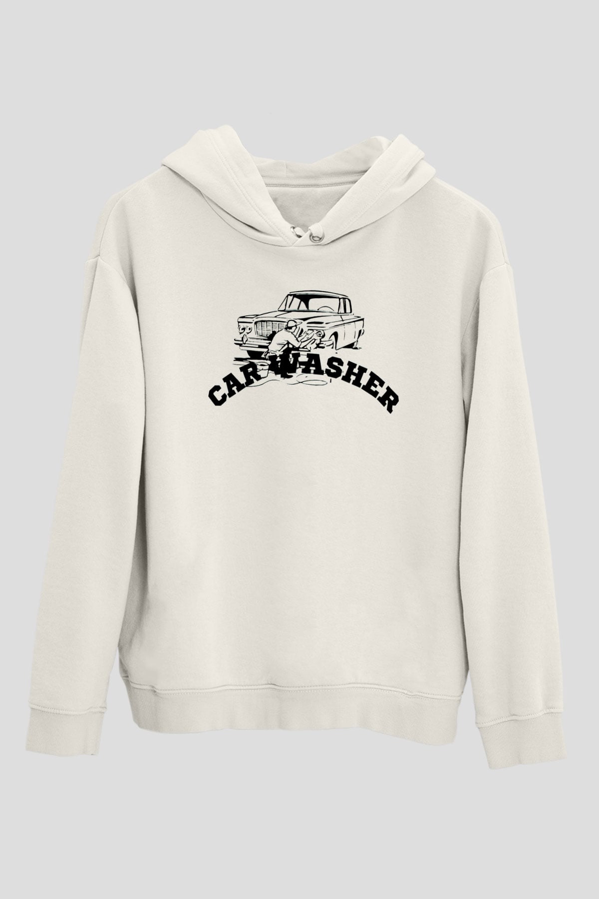 Araba yıkayıcısı Beyaz Unisex Kapüşonlu Sweatshirt
