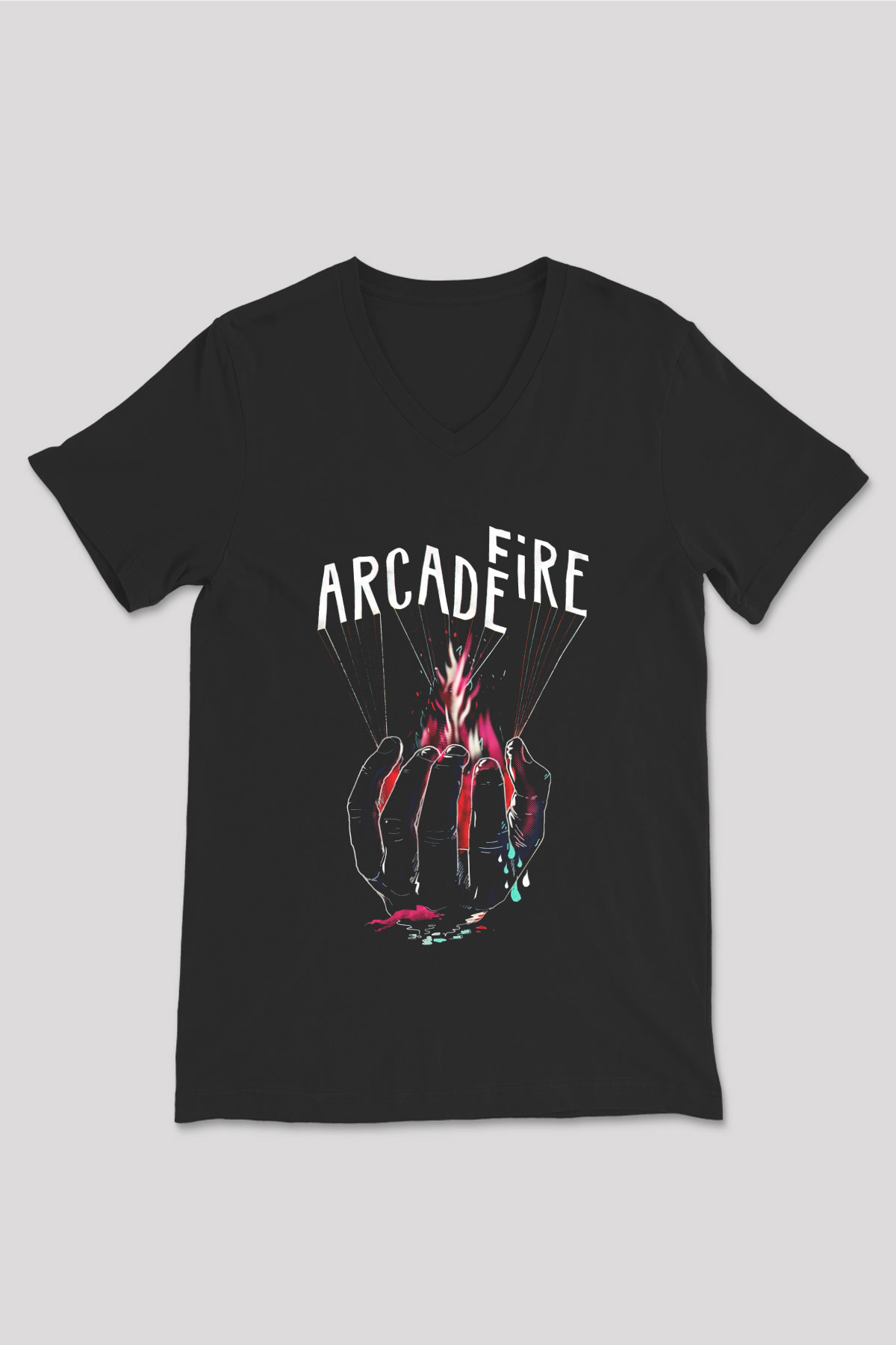 Arcade Fire Siyah Unisex V Yaka Tişört T-Shirt