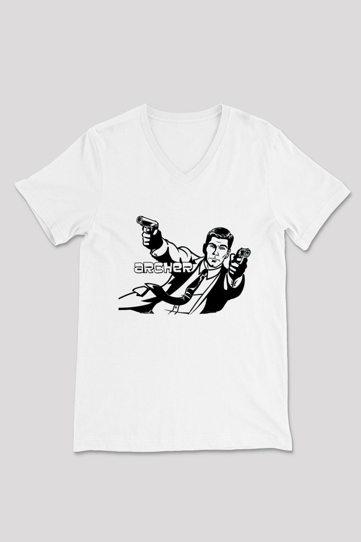 Archer Beyaz Unisex V Yaka Tişört
