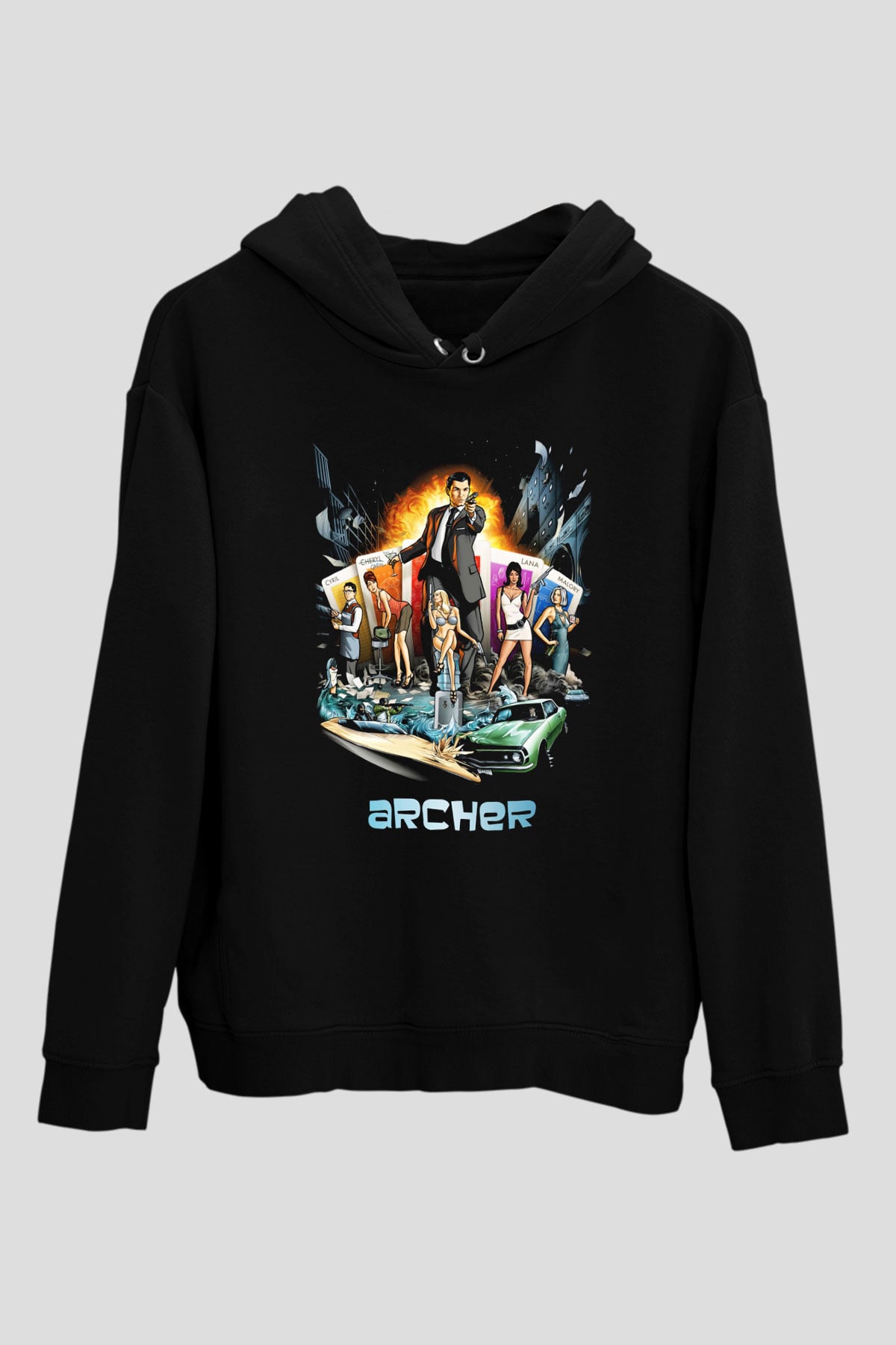 Archer Siyah Unisex Hoodie