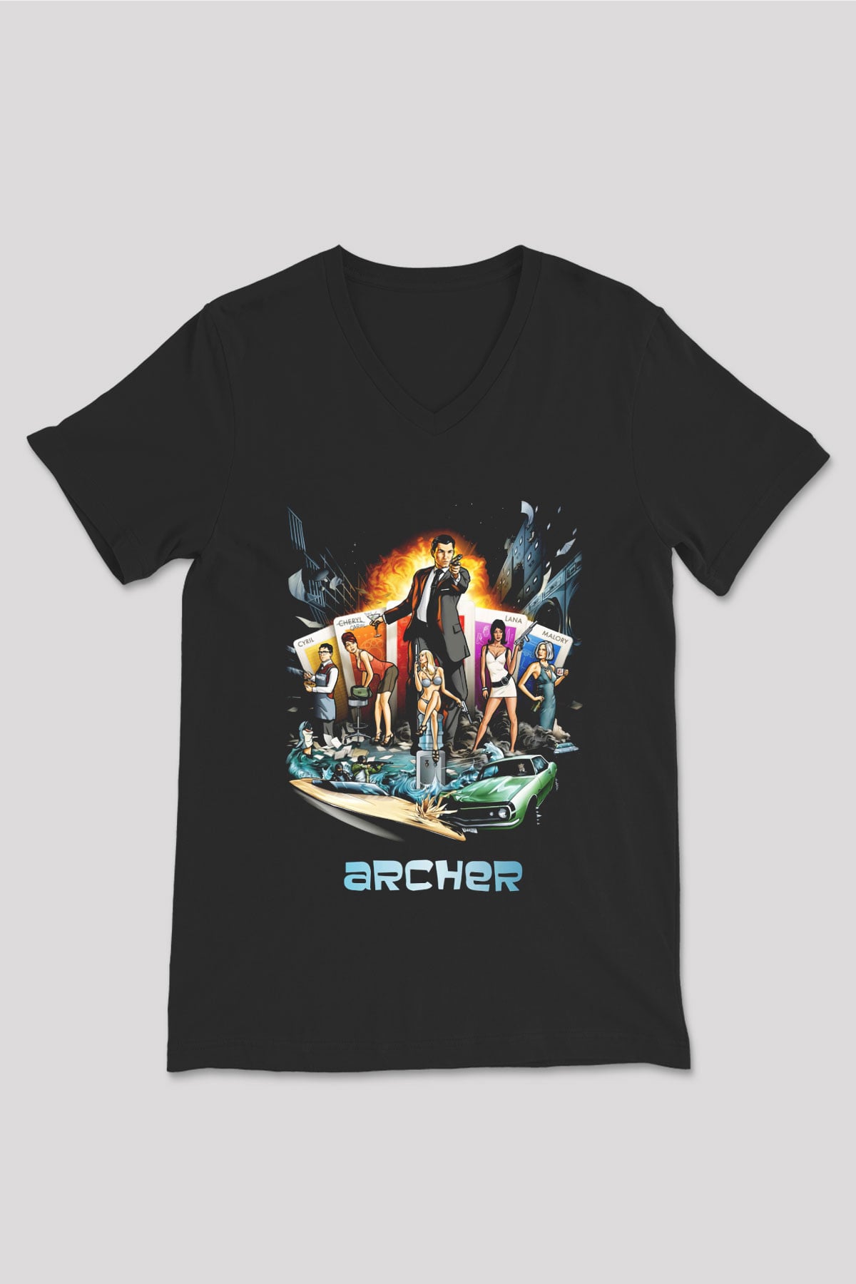 Archer Siyah Unisex V Yaka Tişört T-Shirt