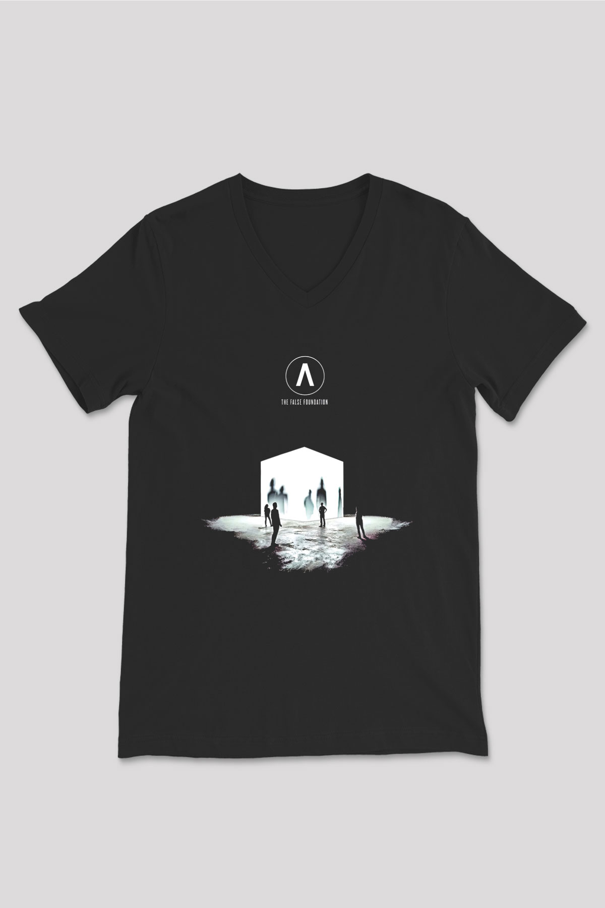 Archive Baskılı Unisex Siyah V Yaka Tişört - Tshirt