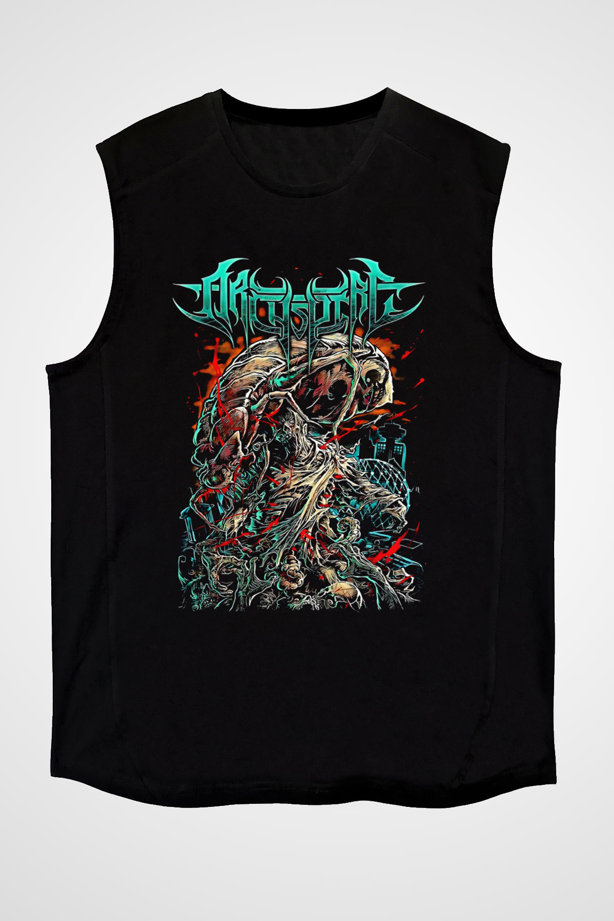 Archspire Baskılı Unisex Siyah Kolsuz Tişört - Tshirt
