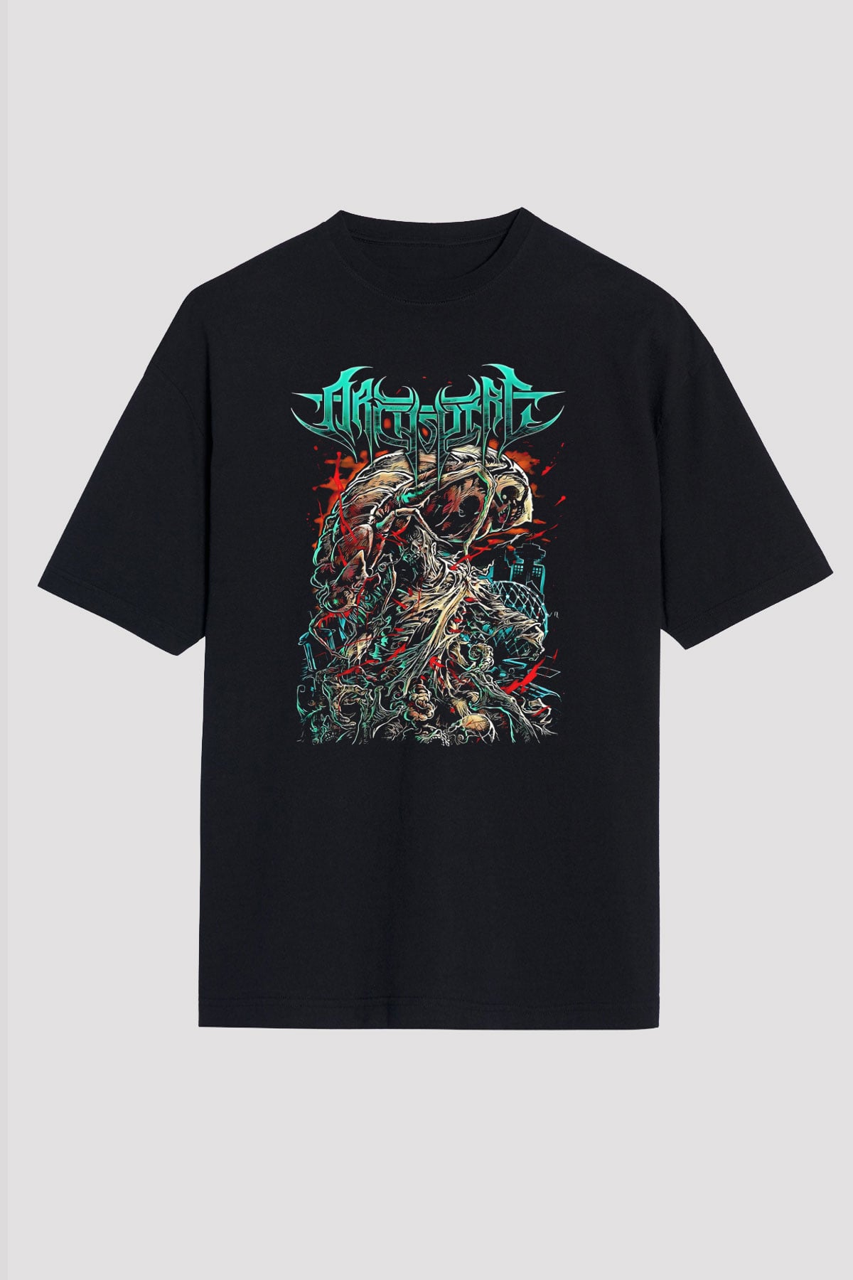 Archspire Baskılı Unisex Siyah Oversize Tişört - Tshirt