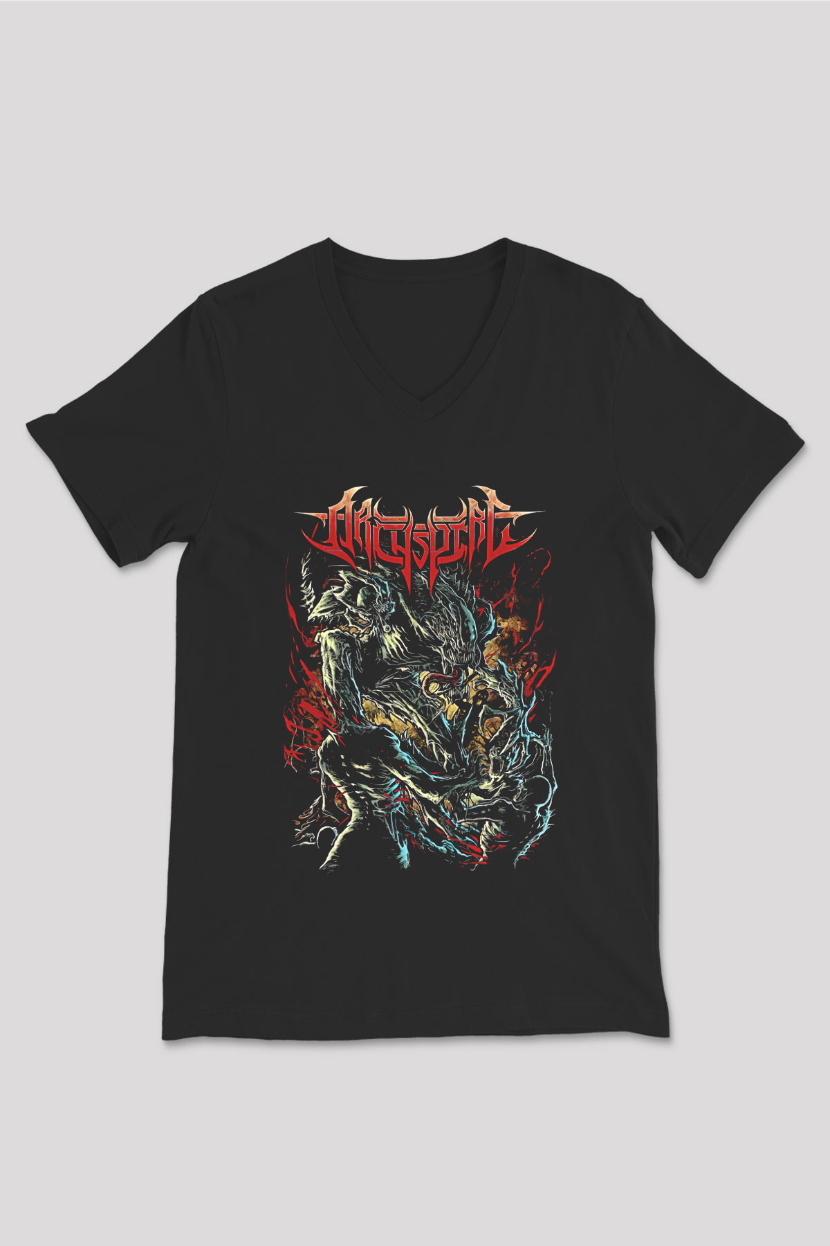 Archspire Baskılı Unisex Siyah V Yaka Tişört - Tshirt