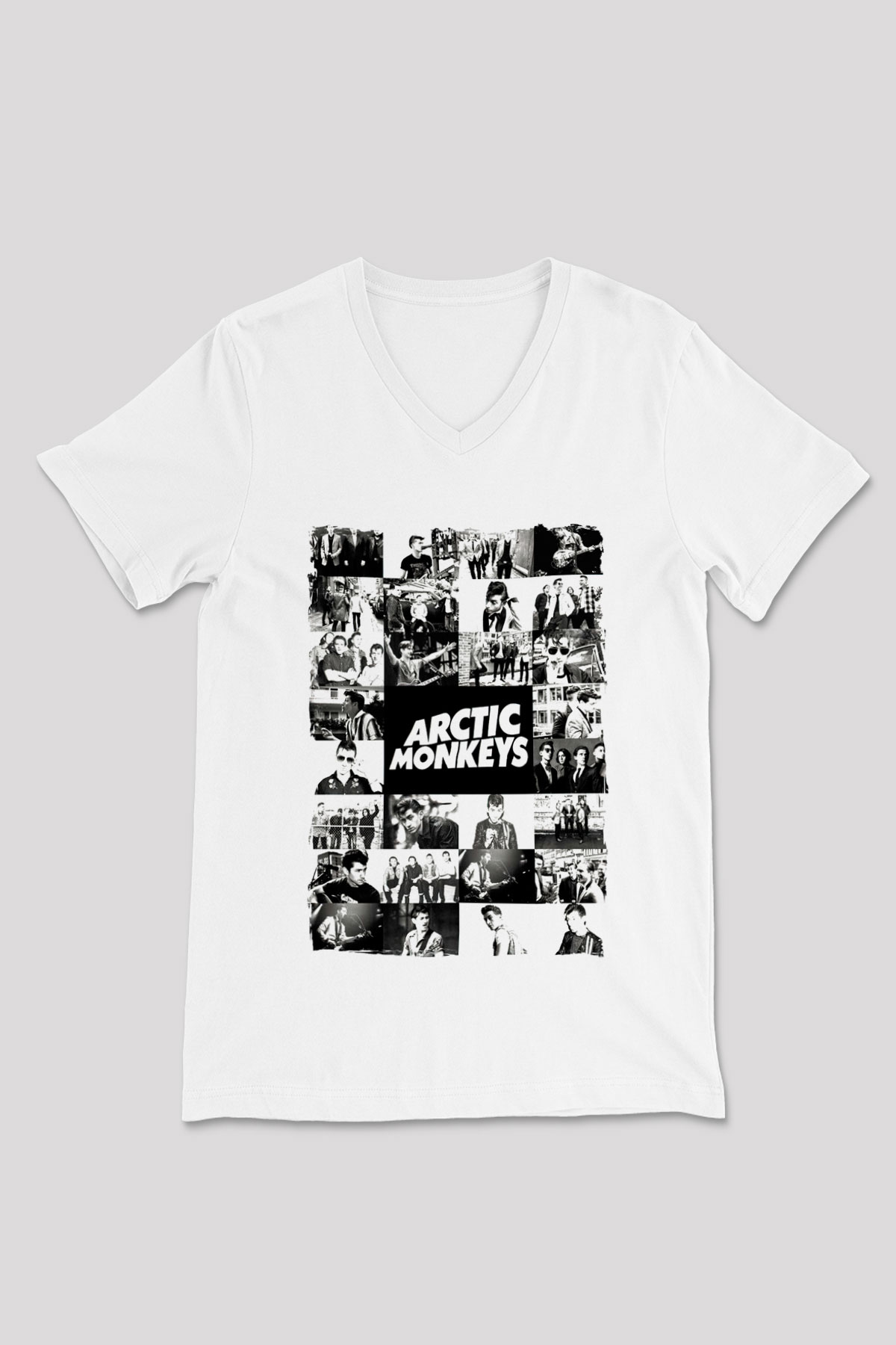 Arctic Monkeys Beyaz Unisex V Yaka Tişört