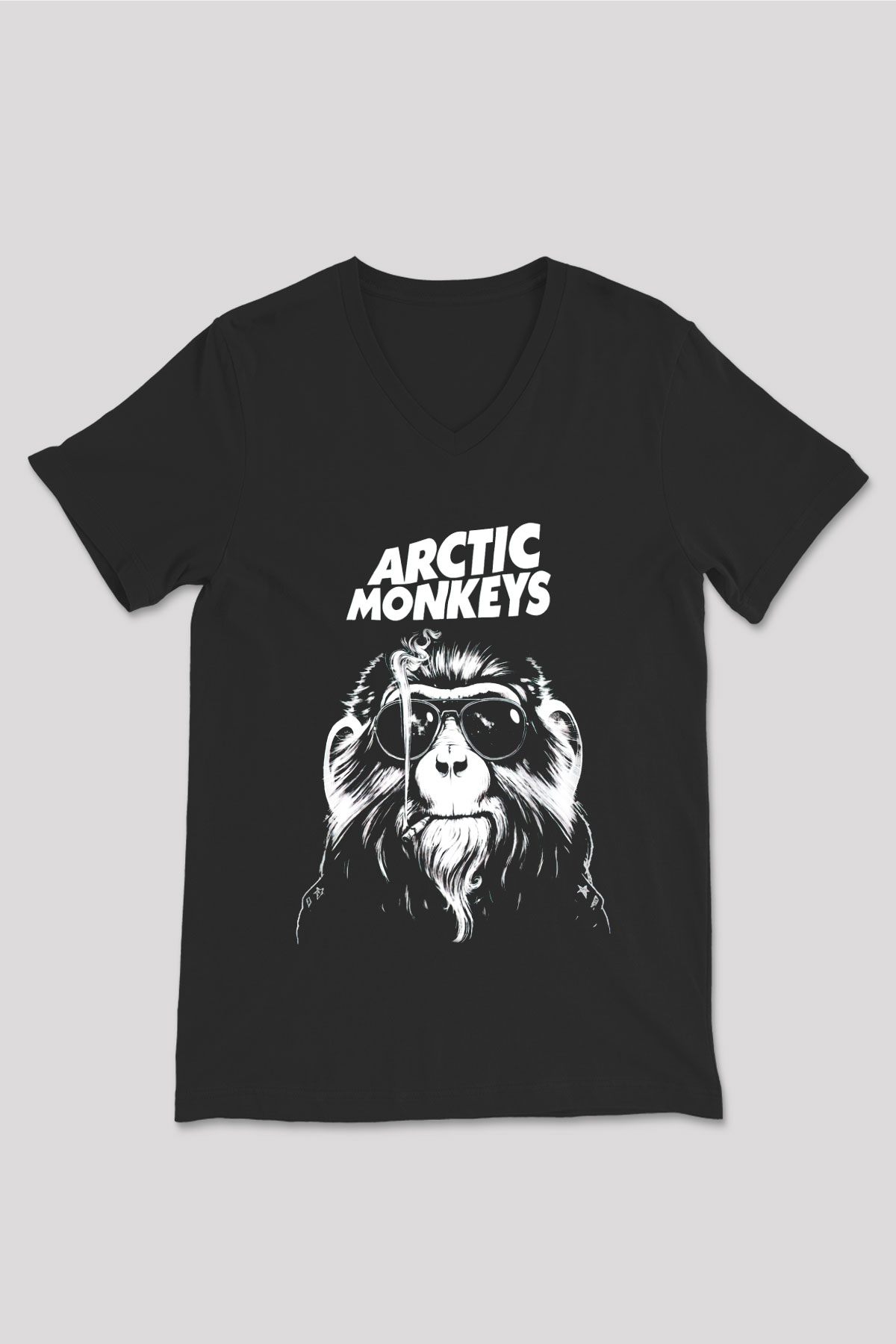 Arctic Monkeys Gözlüklü Maymun Siyah Unisex V Yaka Tişört