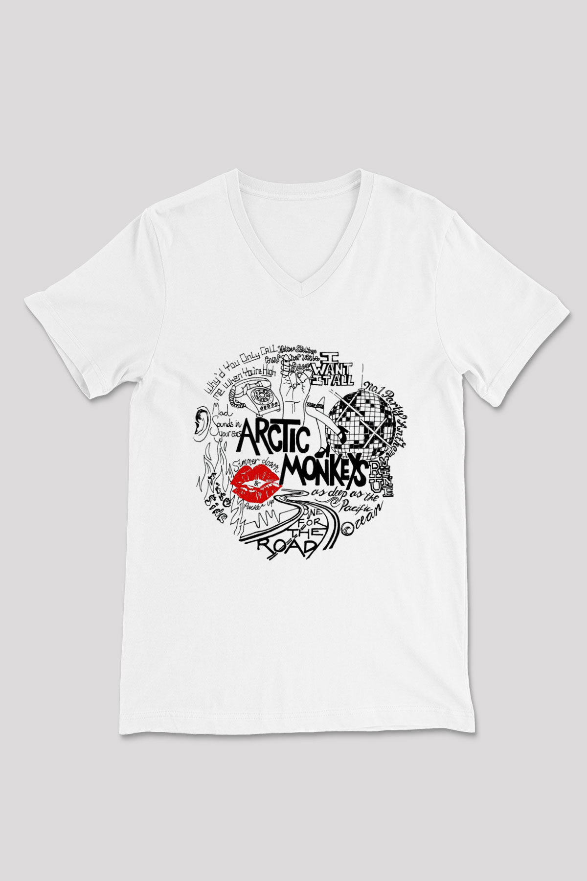 Arctic Monkeys One For The Road Beyaz Unisex V Yaka Tişört
