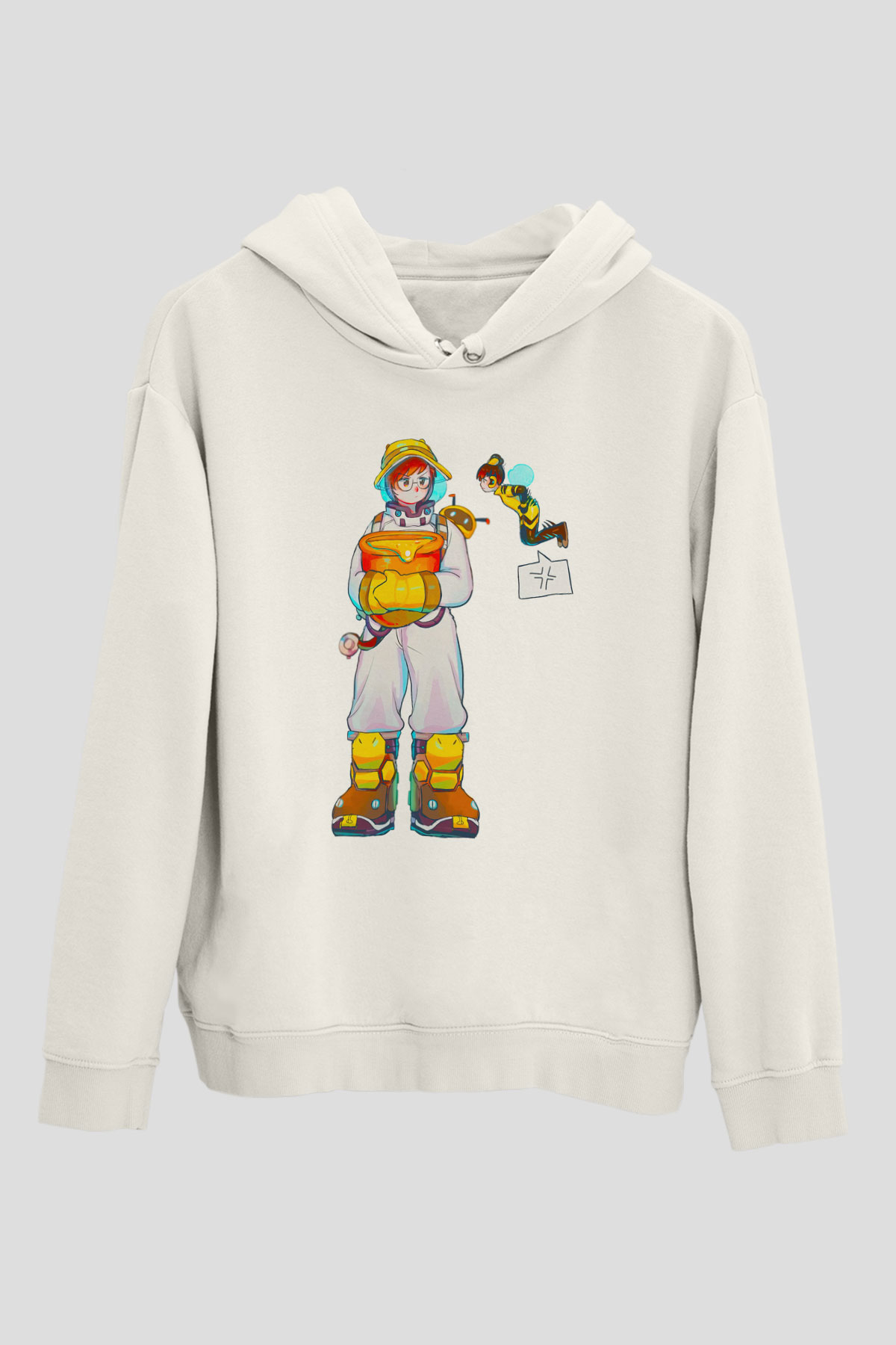 Arıcı Beyaz Unisex Kapüşonlu Sweatshirt