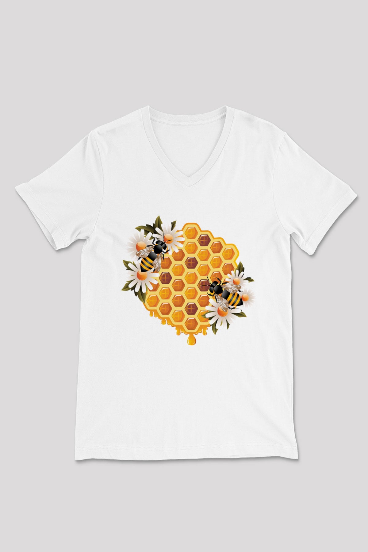 Arıcı Beyaz Unisex V Yaka Tişört T-Shirt