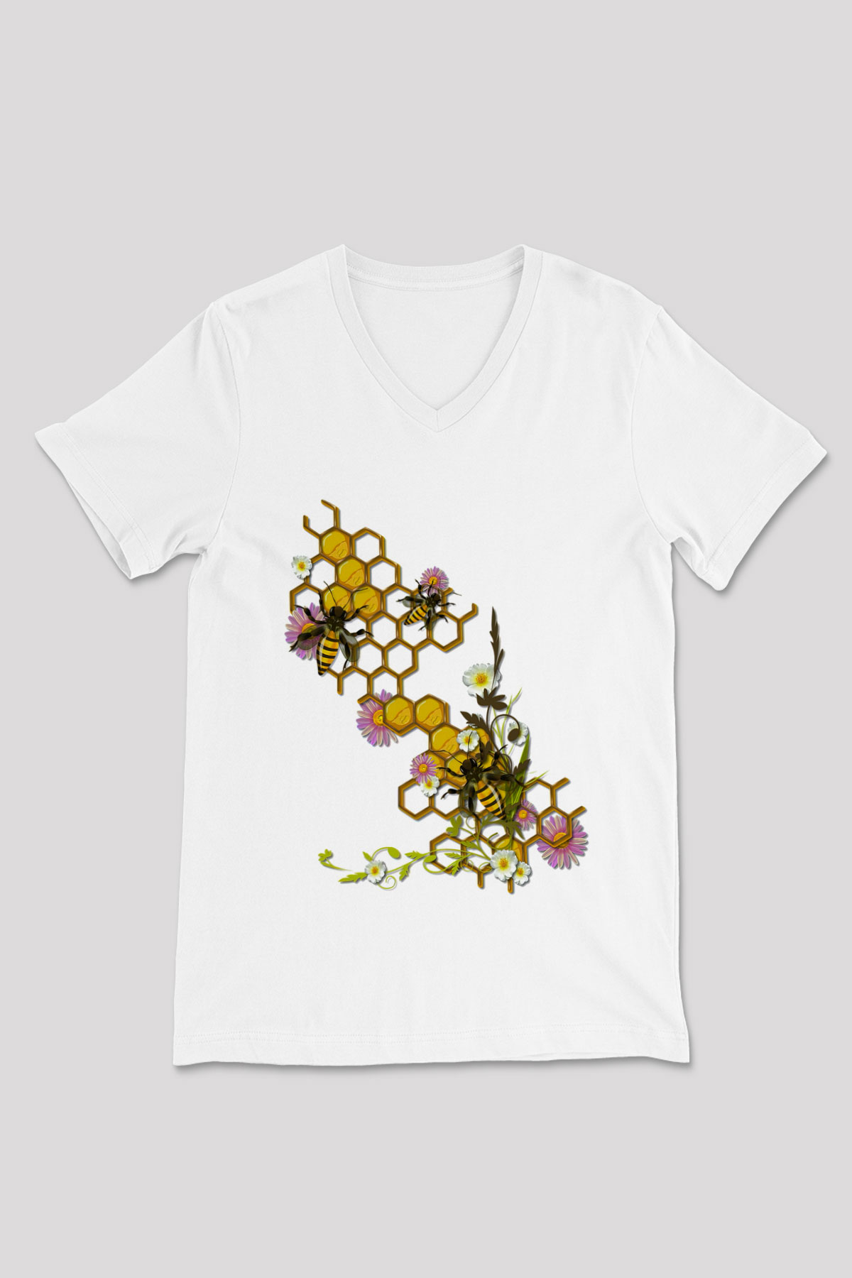 Arıcı Beyaz Unisex V Yaka Tişört T-Shirt