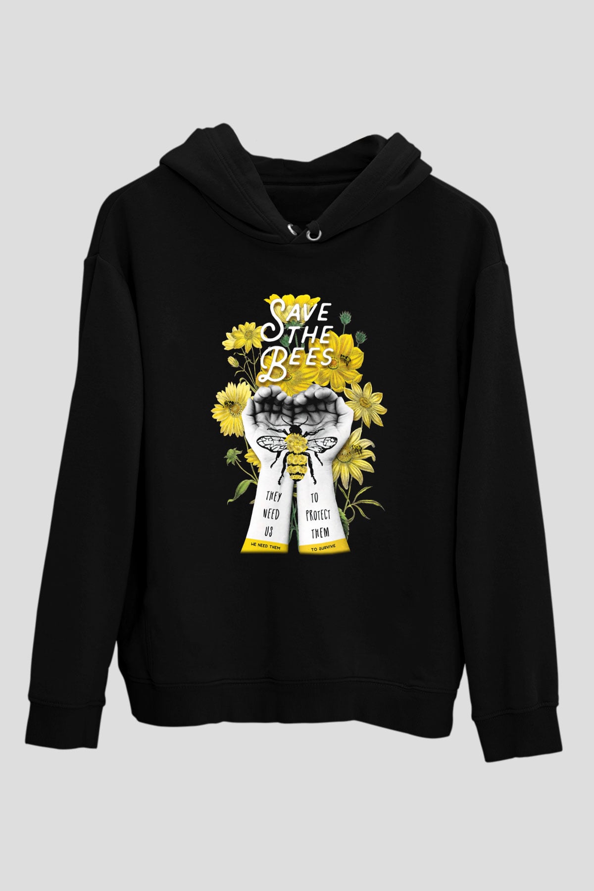 Arıcı Siyah Unisex Kapşonlu Sweatshirt