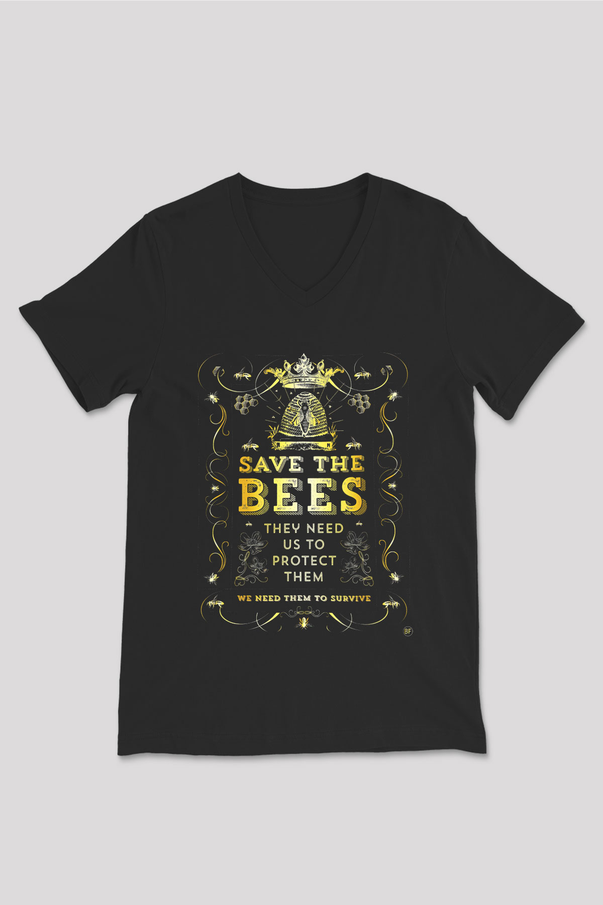 Arıcı Siyah Unisex V Yaka Tişört T-Shirt