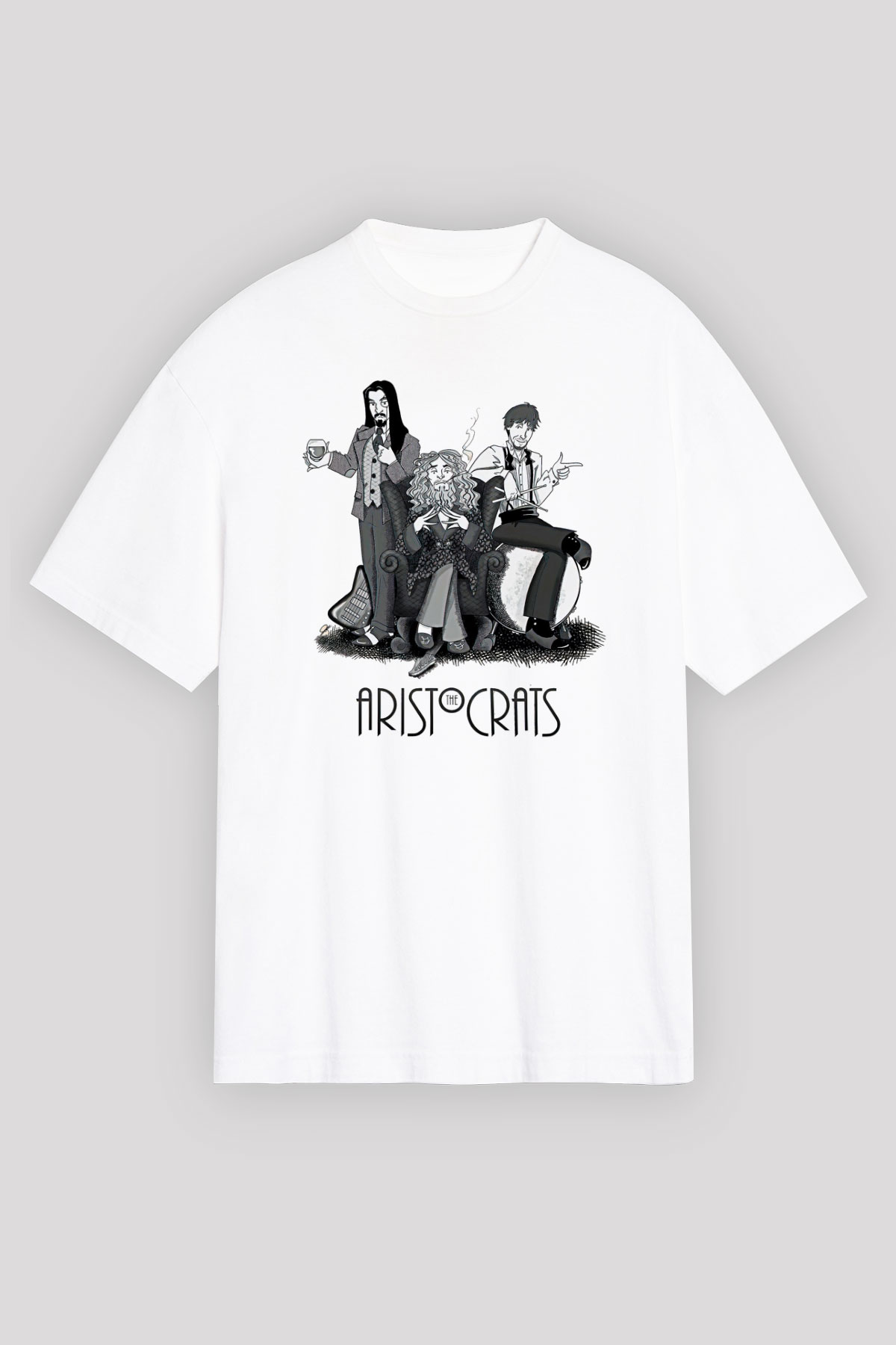 Aristocrats Baskılı Beyaz Unisex Oversize Tişört - Tshirt