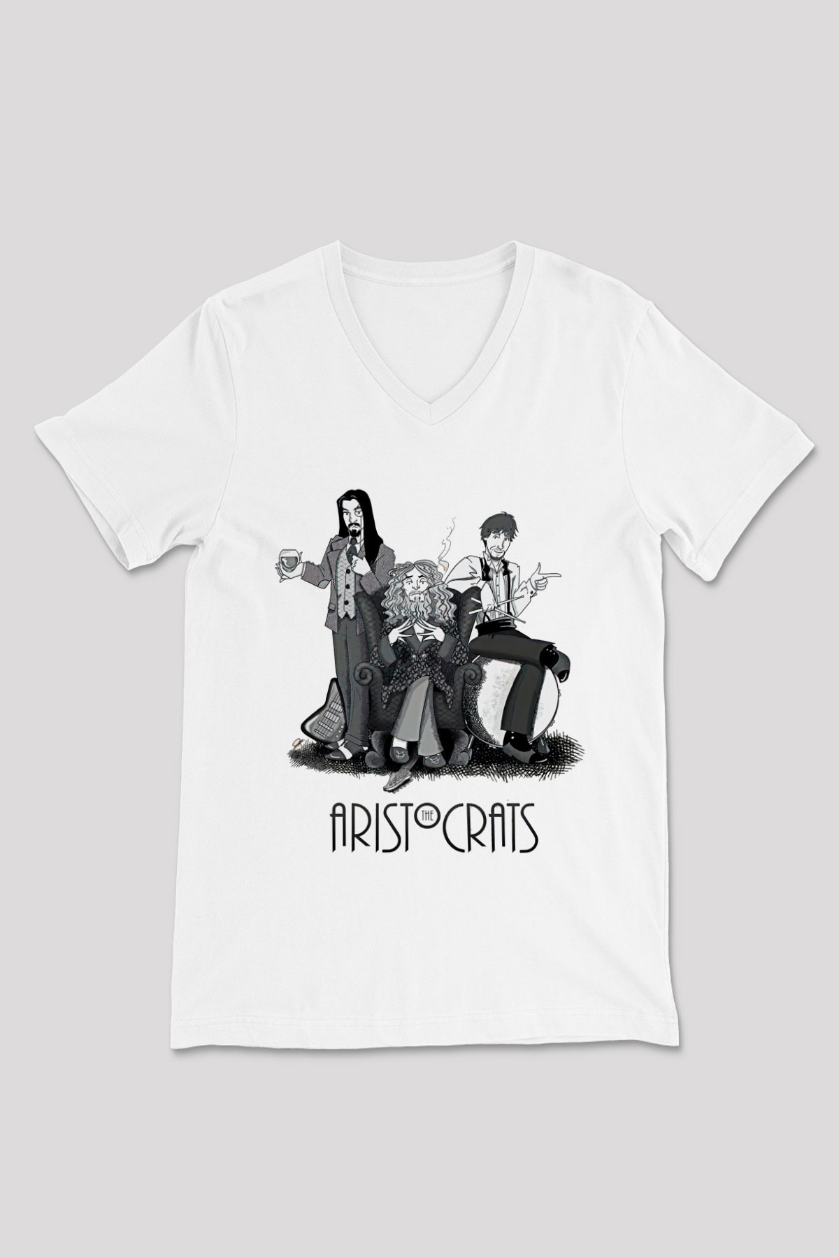 Aristocrats Baskılı Beyaz Unisex V Yaka Tişört - Tshirt