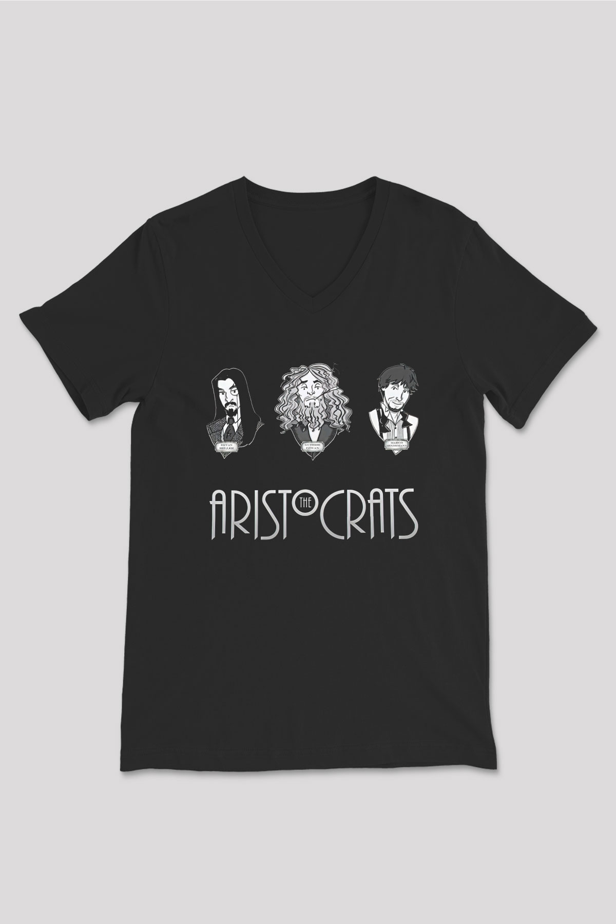 Aristocrats Baskılı Unisex Siyah V Yaka Tişört - Tshirt