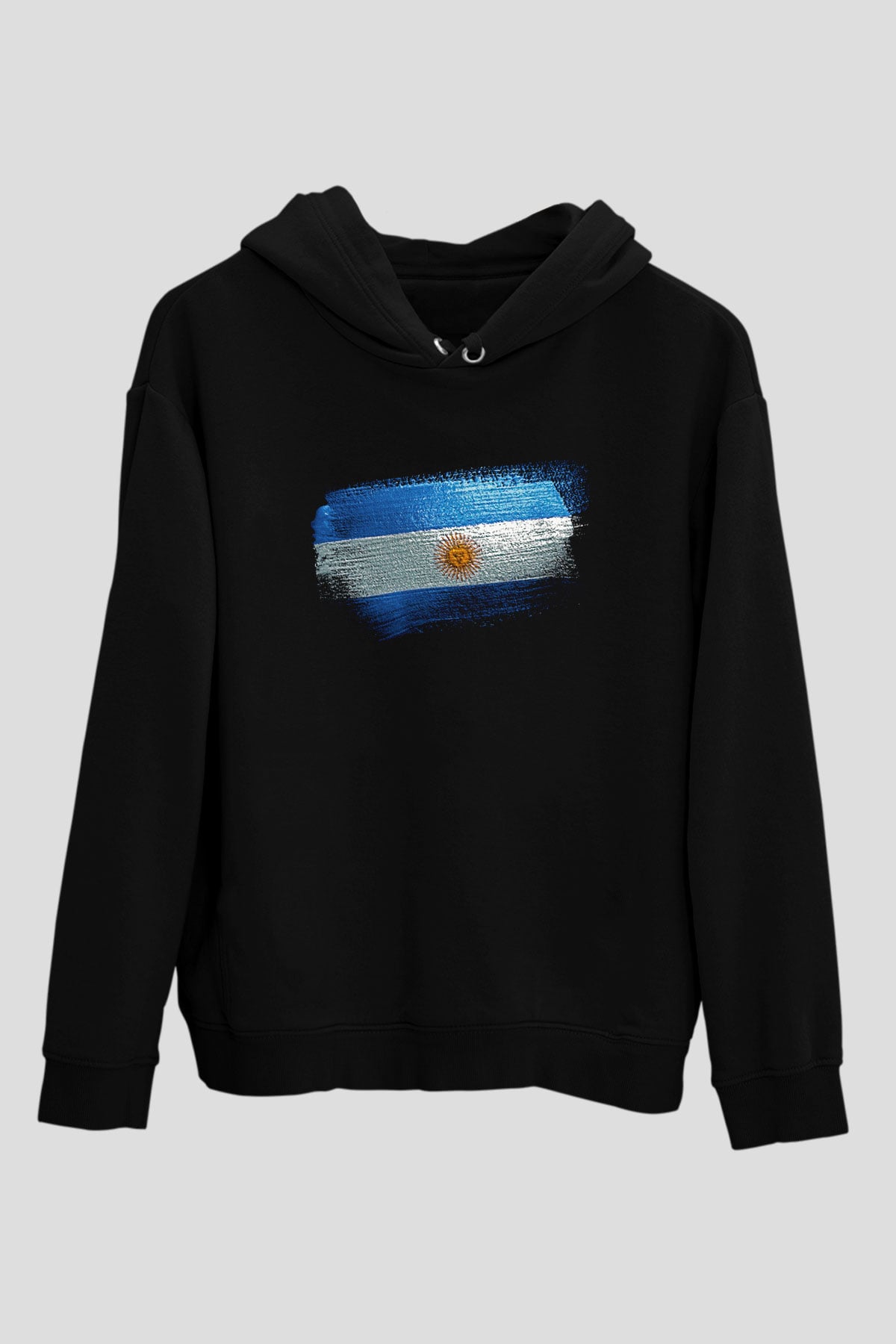 Arjantin - Argentina Bayrağı Baskılı Unisex Siyah Hoodie