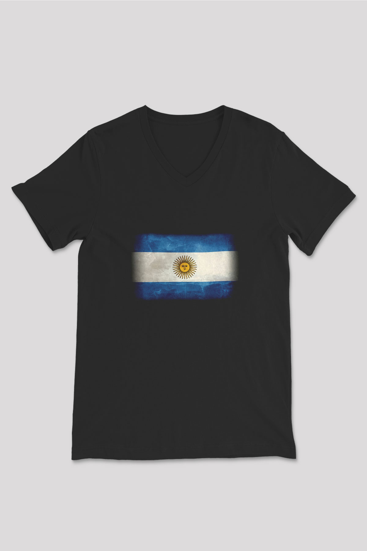Arjantin Siyah Unisex V Yaka Tişört T-Shirt