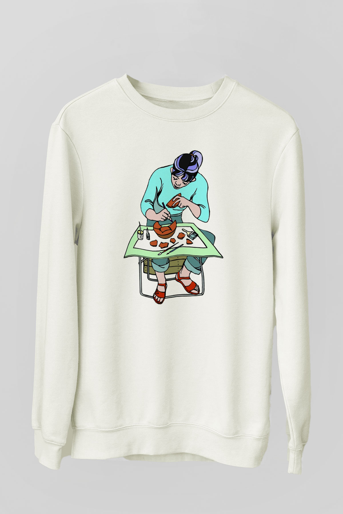Arkeolog Beyaz Unisex Sweatshirt
