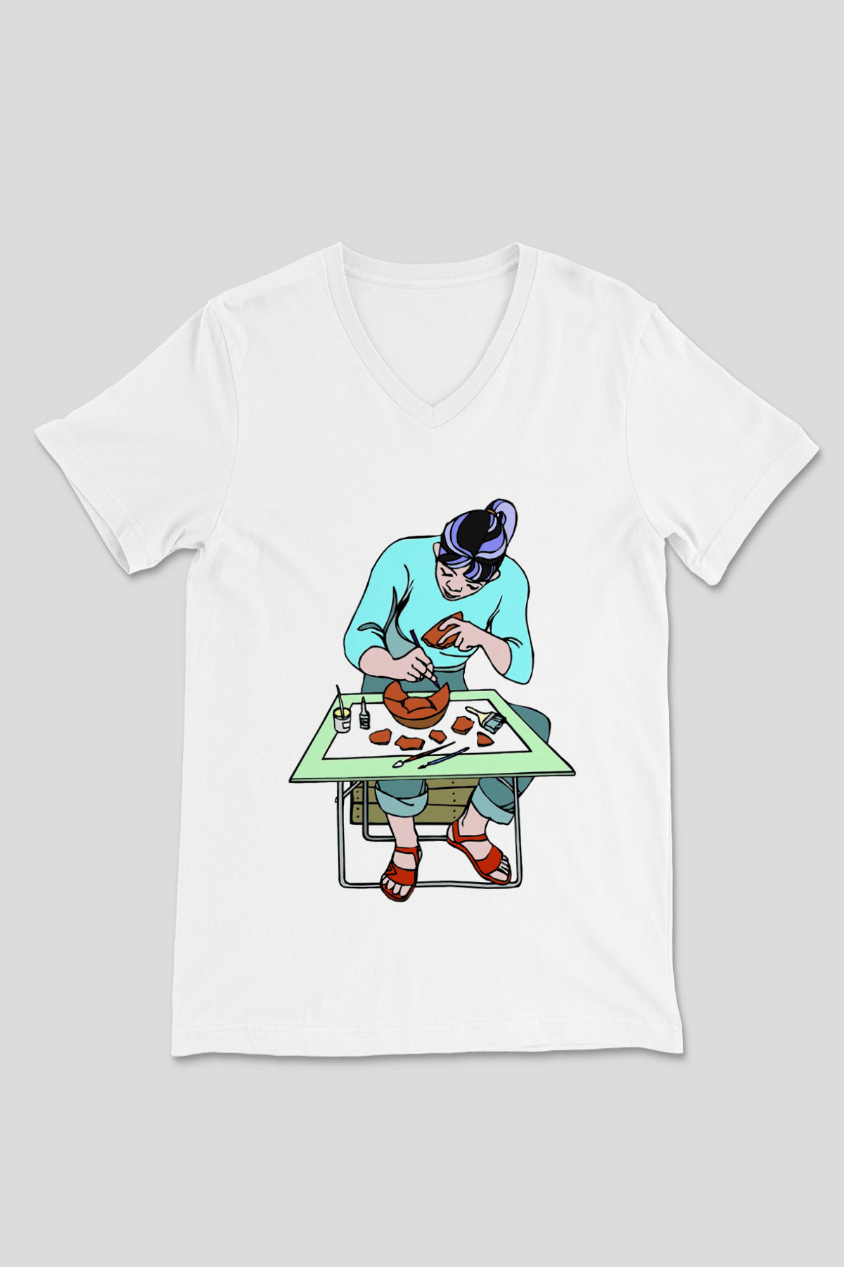 Arkeolog Beyaz Unisex V Yaka Tişört T-Shirt